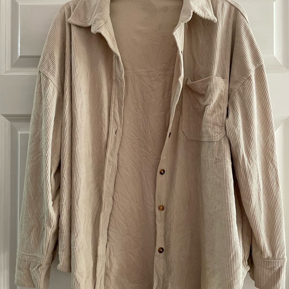 Women's Beige Corduroy Shirt Jacket
